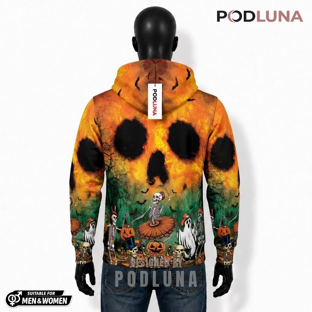 Skull Halloween 3D Hoodie Dancing Skeleton Flame Party 2 Skull Halloween 3D Hoodie Dancing Skeleton Flame Party 2