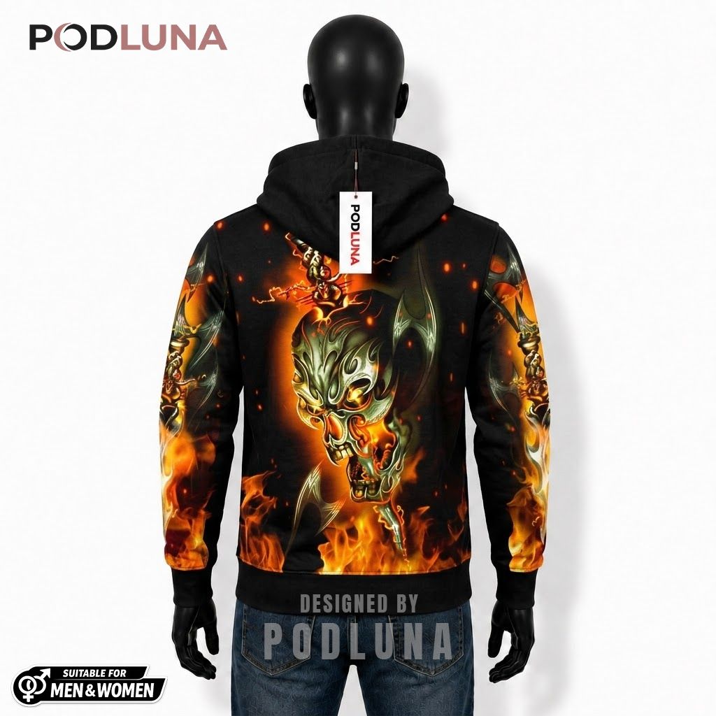 Skull Halloween 3D Hoodie Flame Lightning Torch Black 2 Skull Halloween 3D Hoodie Flame Lightning Torch Black 2