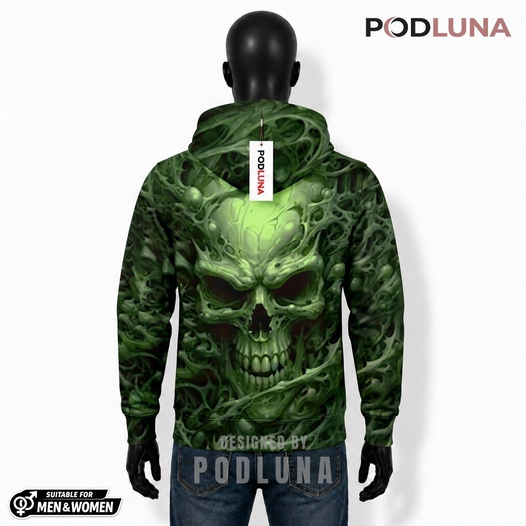 Skull Halloween 3D Hoodie Toxic Green Vine Wrapped Print 2 Skull Halloween 3D Hoodie Toxic Green Vine Wrapped Print 2