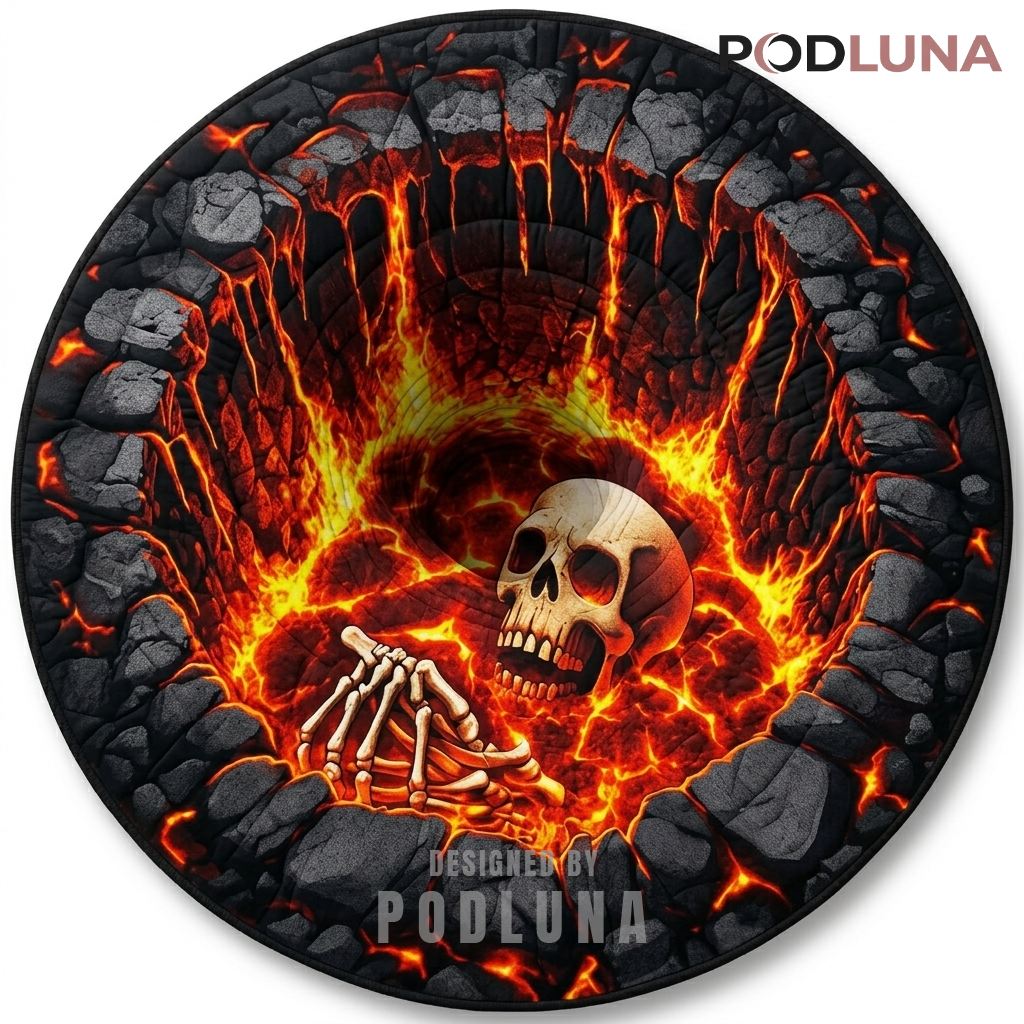 Skull Halloween 3D Rug Lava Pit Illusion