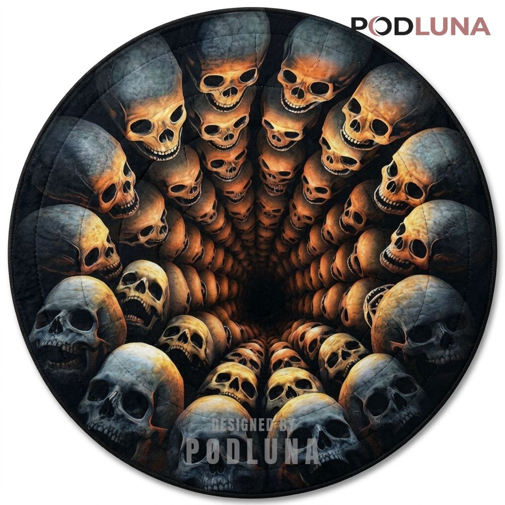 Skull Halloween 3D Rug Stacked Multiple Skulls Endless Tunnel