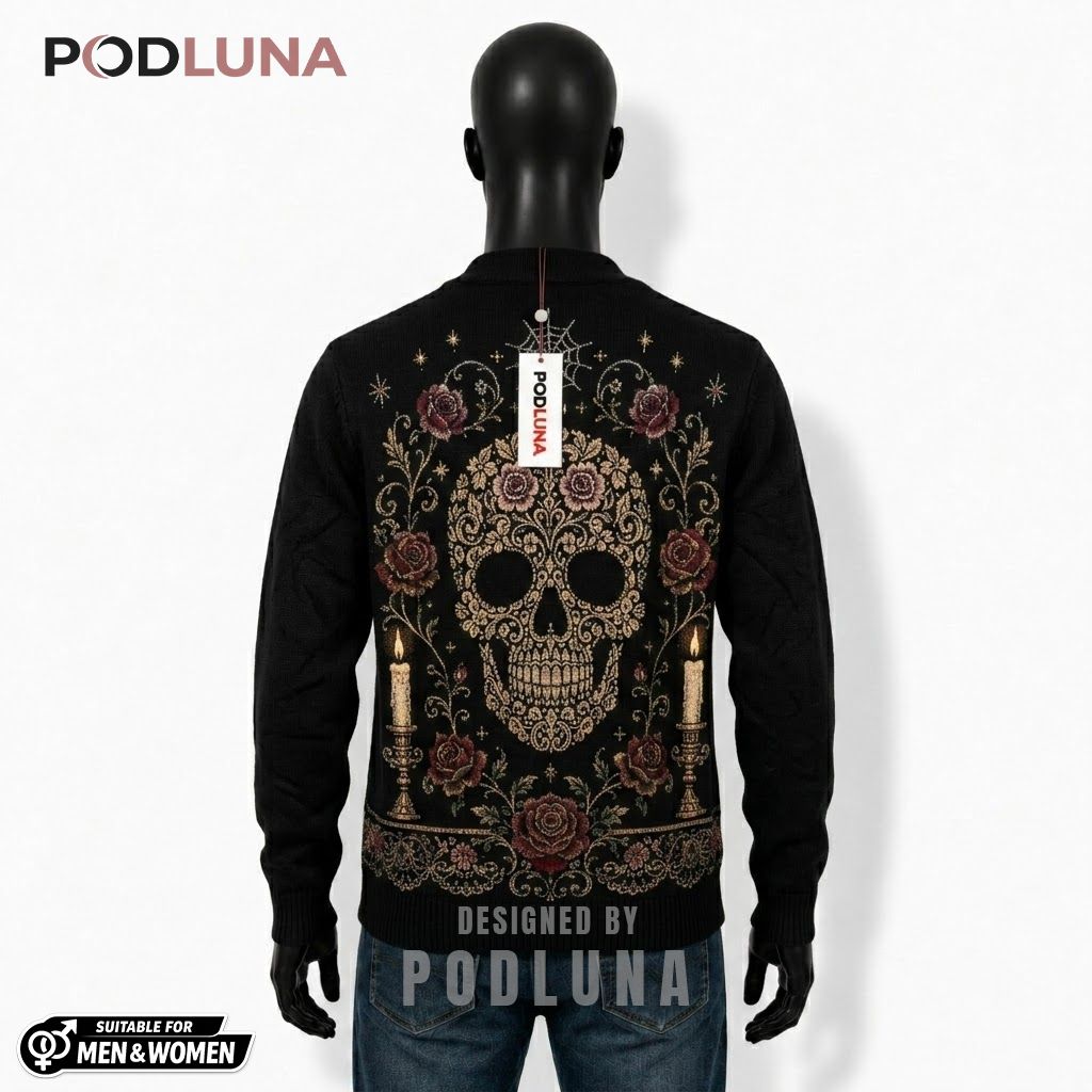 Skull Halloween Cardigan Gothic Rose Candle 2 Skull Halloween Cardigan Gothic Rose Candle 2