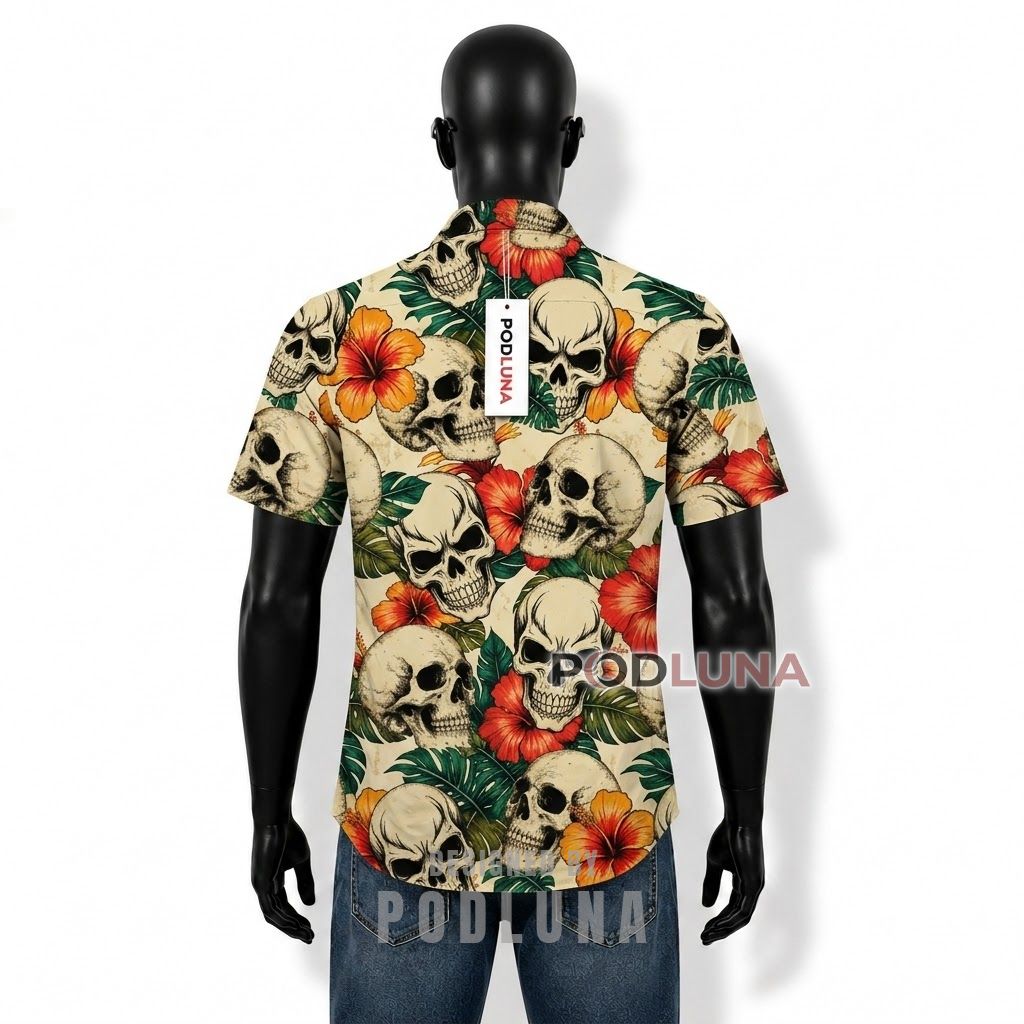 Skull Hibiscus Tropical Hawaiian Shirt Back Skull Hibiscus Tropical Hawaiian Shirt Back