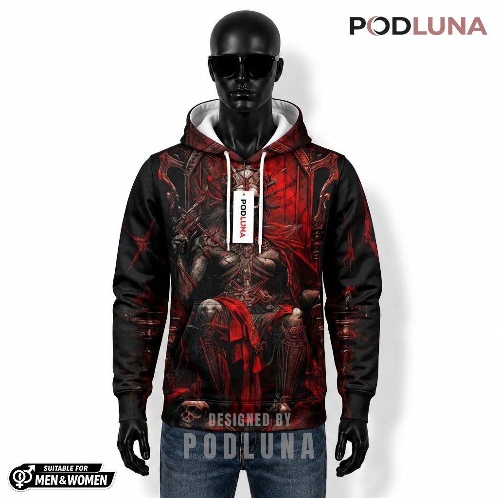 Skull King Halloween 3d Hoodie Crimson Throne Gothic Design 1