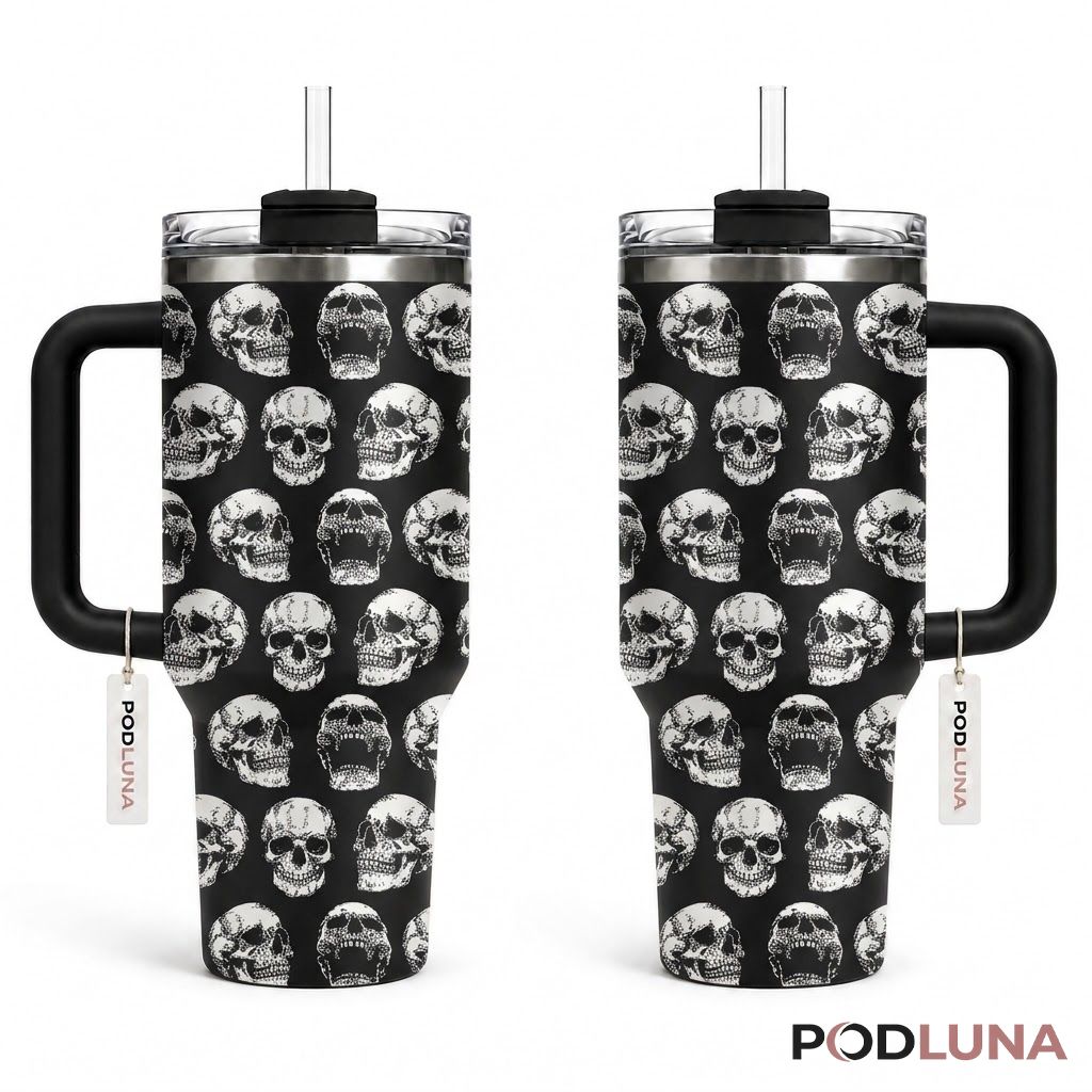 Skull Pattern Halloween Tumbler 40oz Repeat Print Design