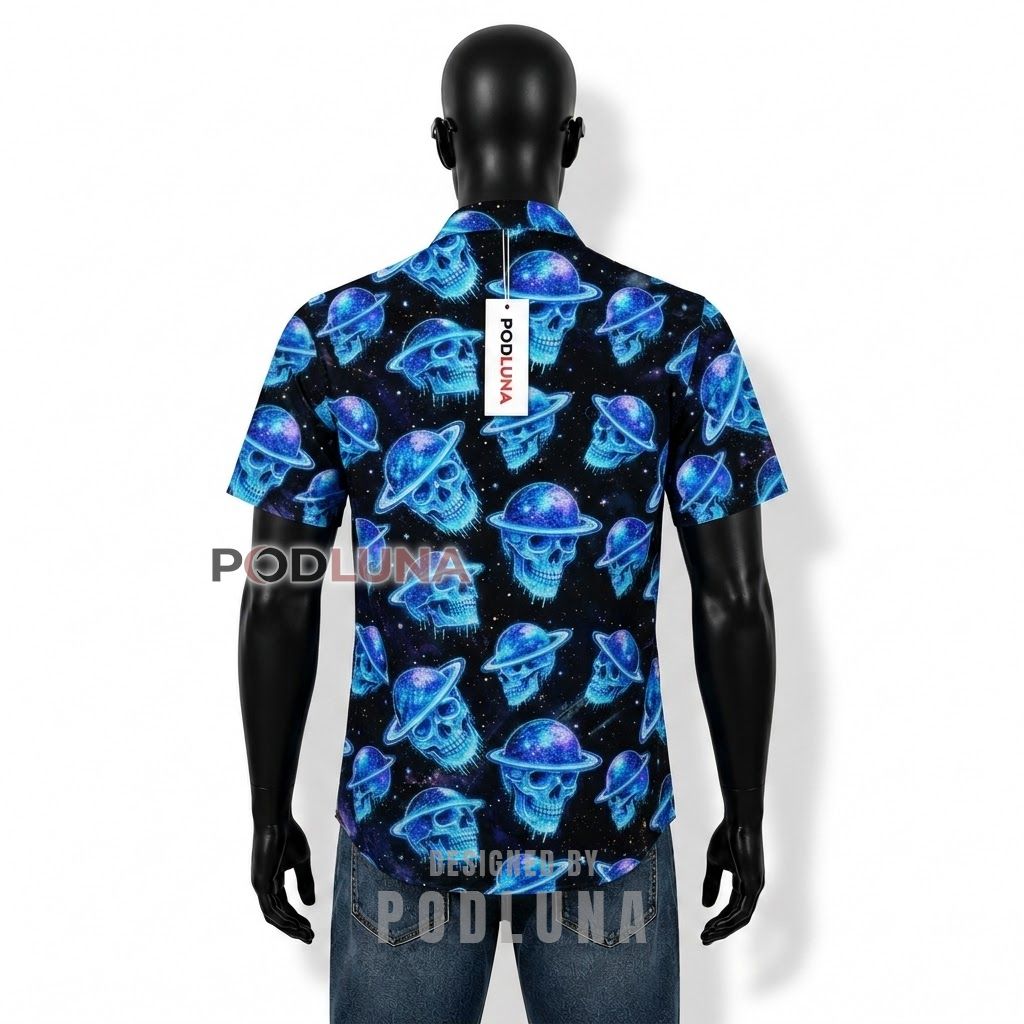 Skull Planet Galaxy Hawaiian Shirt Back Skull Planet Galaxy Hawaiian Shirt Back