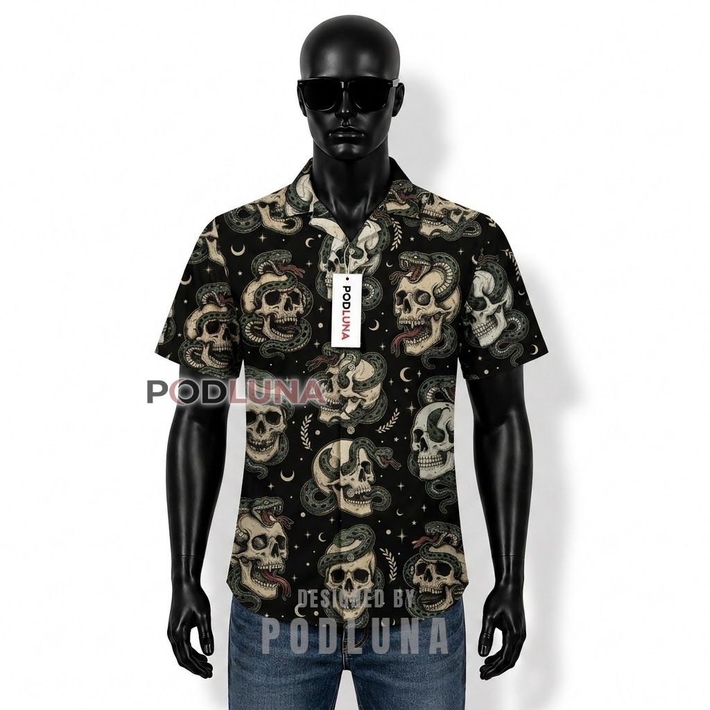 Skull Snake Gothic Hawaiian Shirt Front