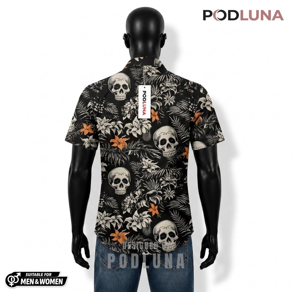 Skull Tropical Floral Halloween Hawaiian Shirt Back Skull Tropical Floral Halloween Hawaiian Shirt Back