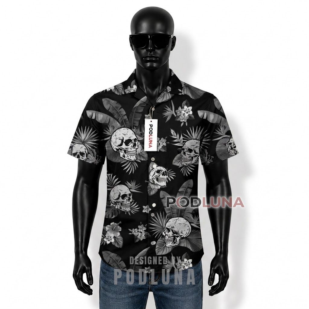 Skull Tropical Leaf Hawaiian Shirt Front