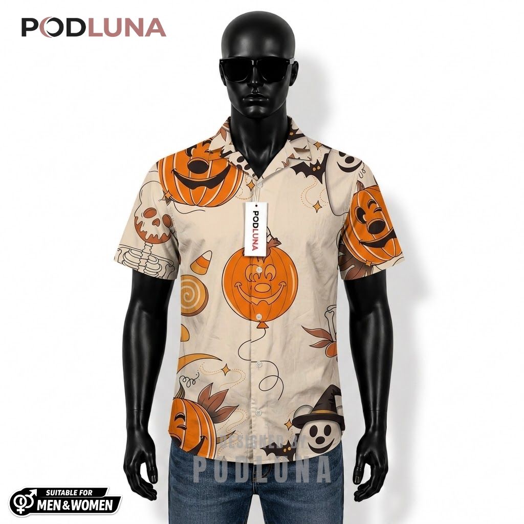 Smiley Pumpkin Halloween Hawaiian Shirt Witch Ghost Candy Front