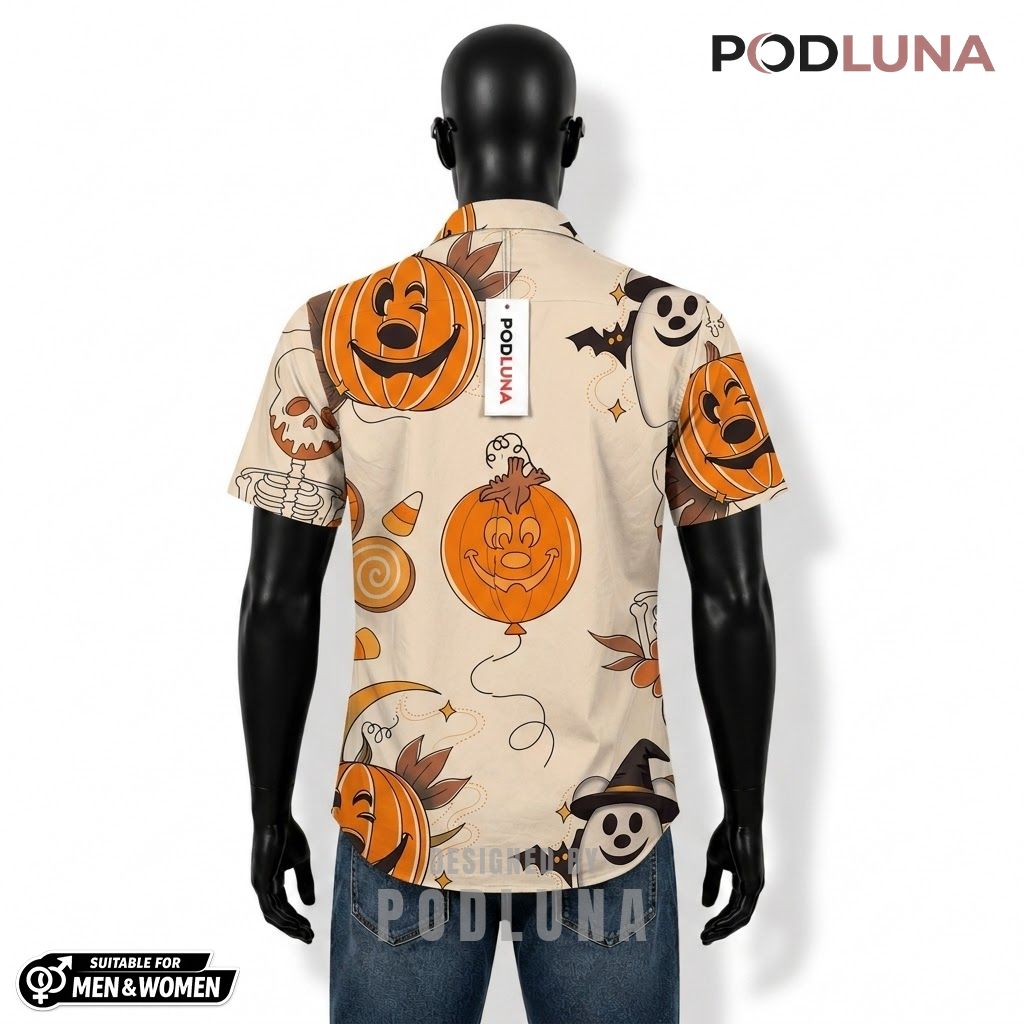 Smiley Pumpkin Halloween Hawaiian Shirt Witch Ghost Candy Back Smiley Pumpkin Halloween Hawaiian Shirt Witch Ghost Candy Back