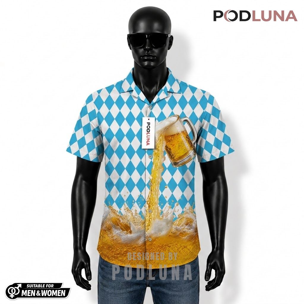 Splash Beer Hawaiian Shirt Bavarian Diamond Pattern Front