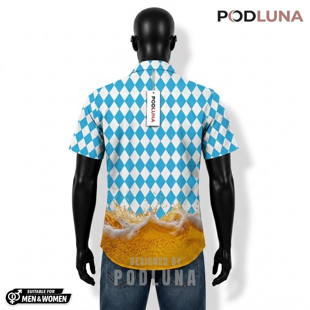 Splash Beer Hawaiian Shirt Bavarian Diamond Pattern Back Splash Beer Hawaiian Shirt Bavarian Diamond Pattern Back