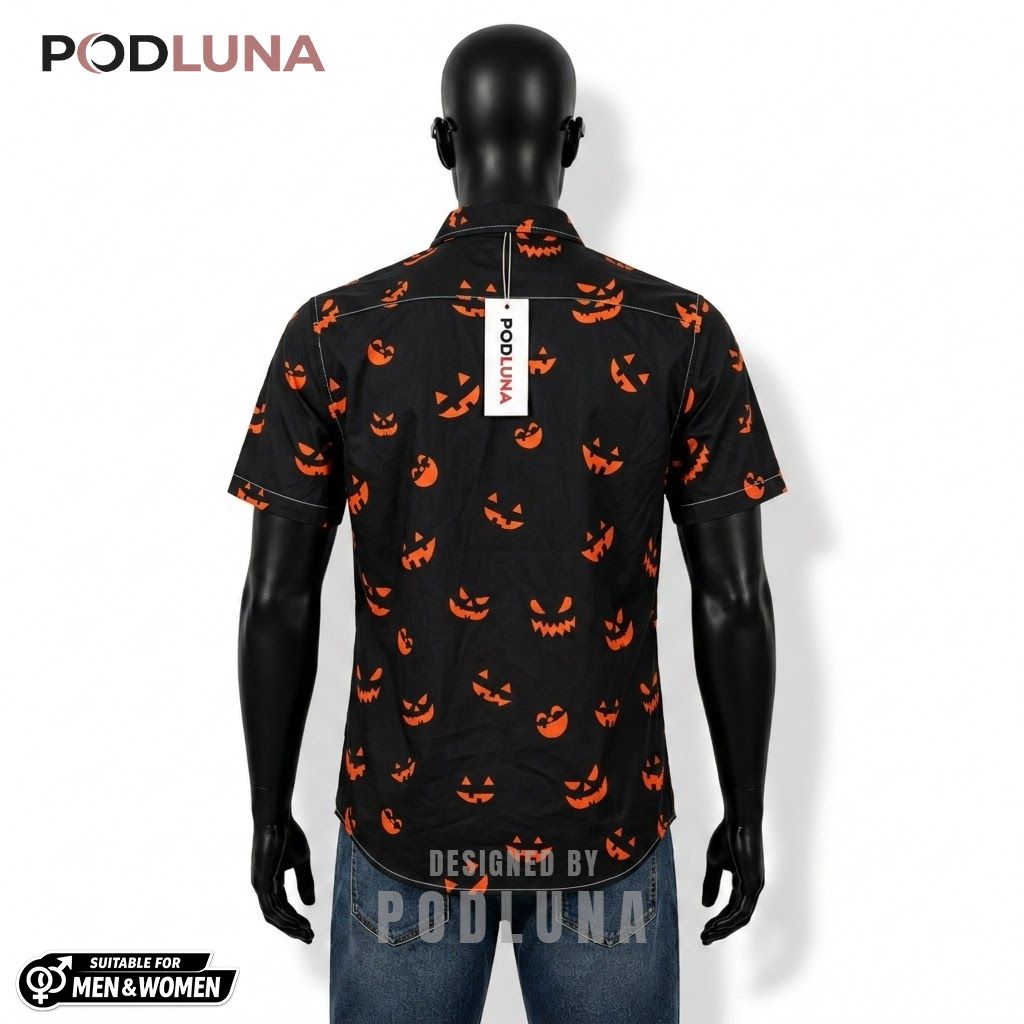 Spooky Face Halloween Hawaiian Shirt Minimal Pumpkin Silhouette Back Spooky Face Halloween Hawaiian Shirt Minimal Pumpkin Silhouette Back