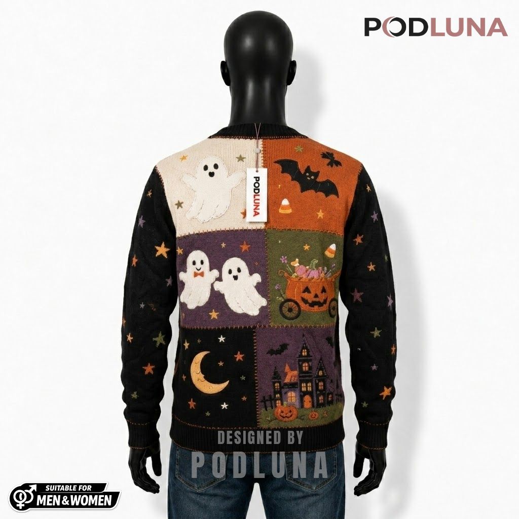 Spooky Halloween Cardigan Haunted House Ghost Sweater 2 Spooky Halloween Cardigan Haunted House Ghost Sweater 2