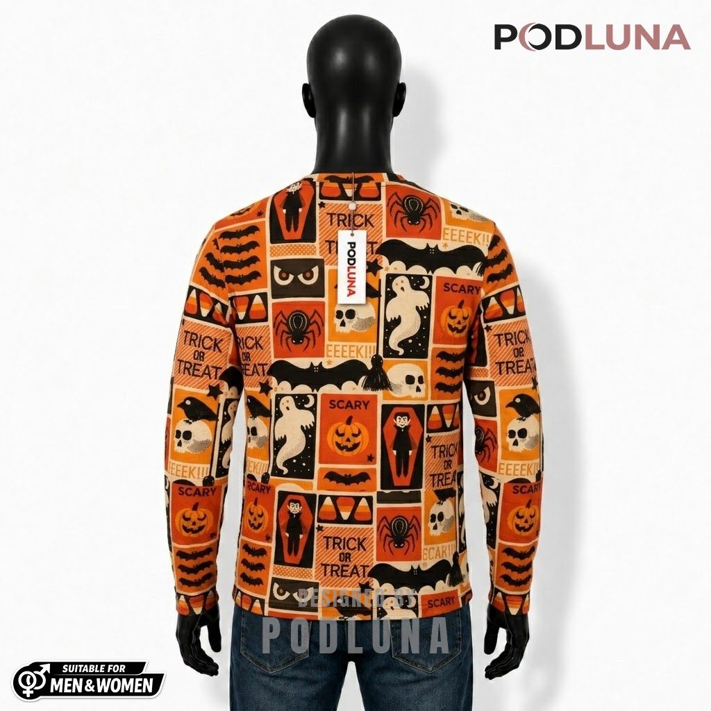 Spooky Halloween Cardigan Patchwork Ghost Vampire Bat 2 Spooky Halloween Cardigan Patchwork Ghost Vampire Bat 2