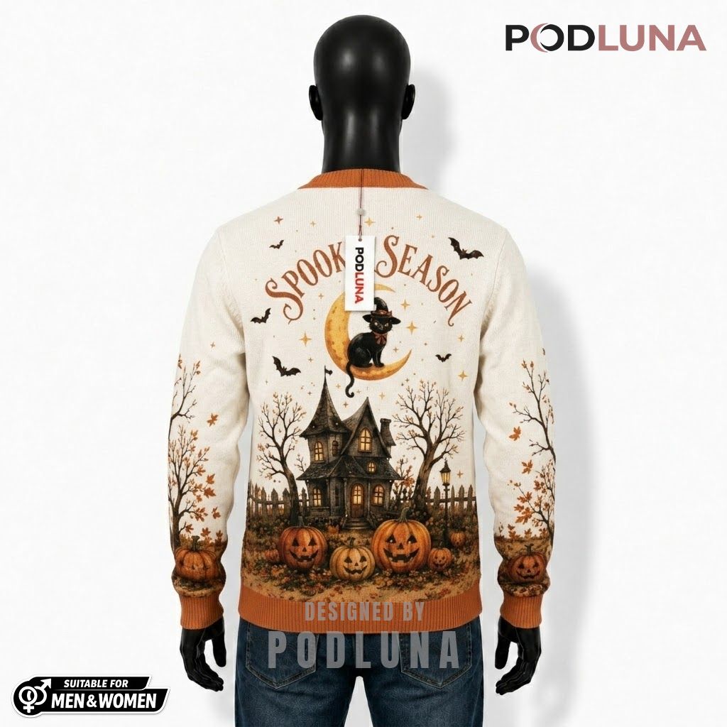 Spooky Season Halloween Cardigan Black Cat Moon Sweater 2 Spooky Season Halloween Cardigan Black Cat Moon Sweater 2