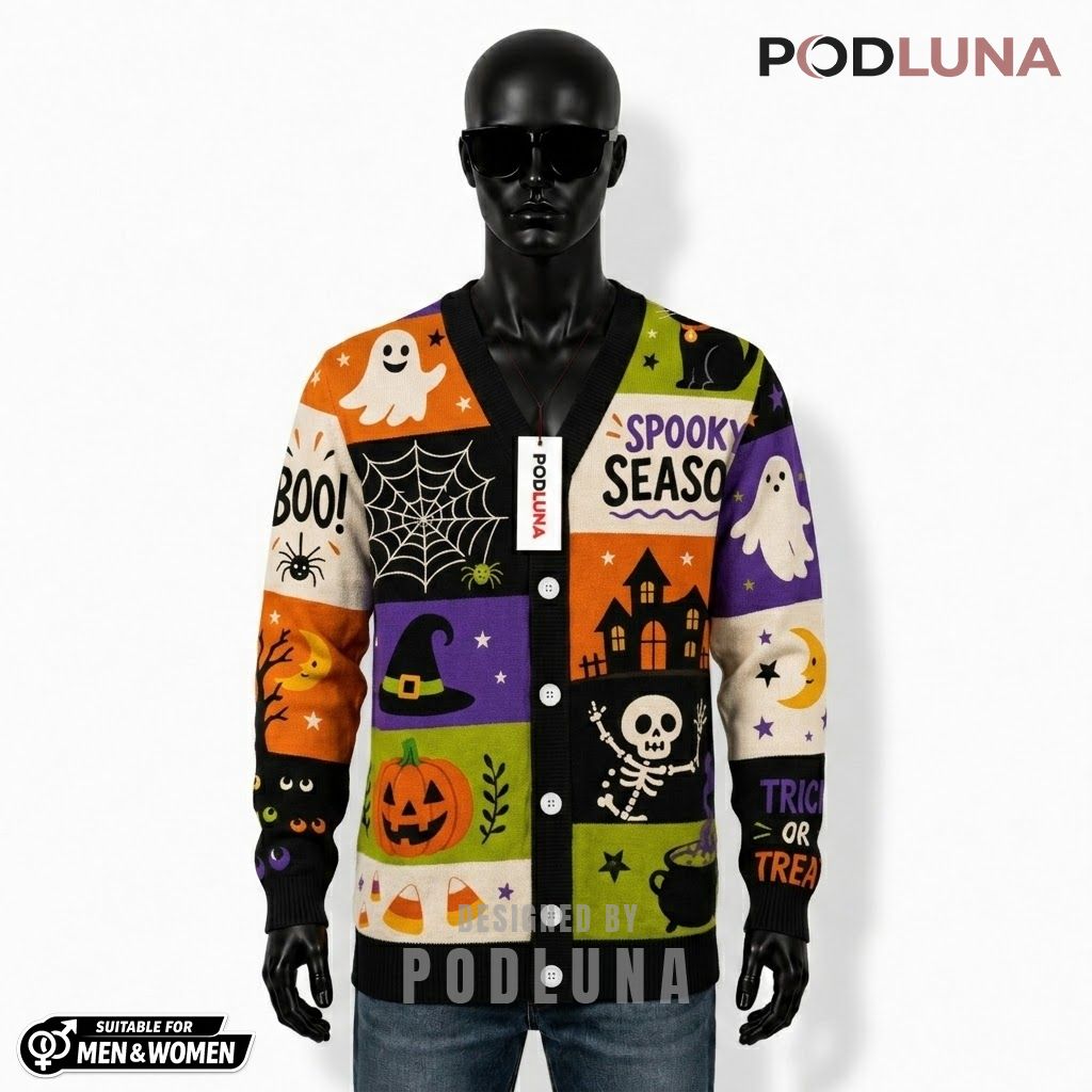 Spooky Season Halloween Cardigan Black Cat Trick or Treat 1