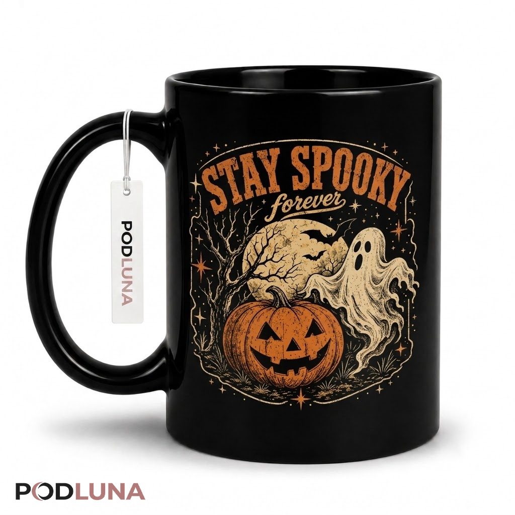 Stay Spooky Forever Retro Halloween Mug Ghost Pumpkin 1
