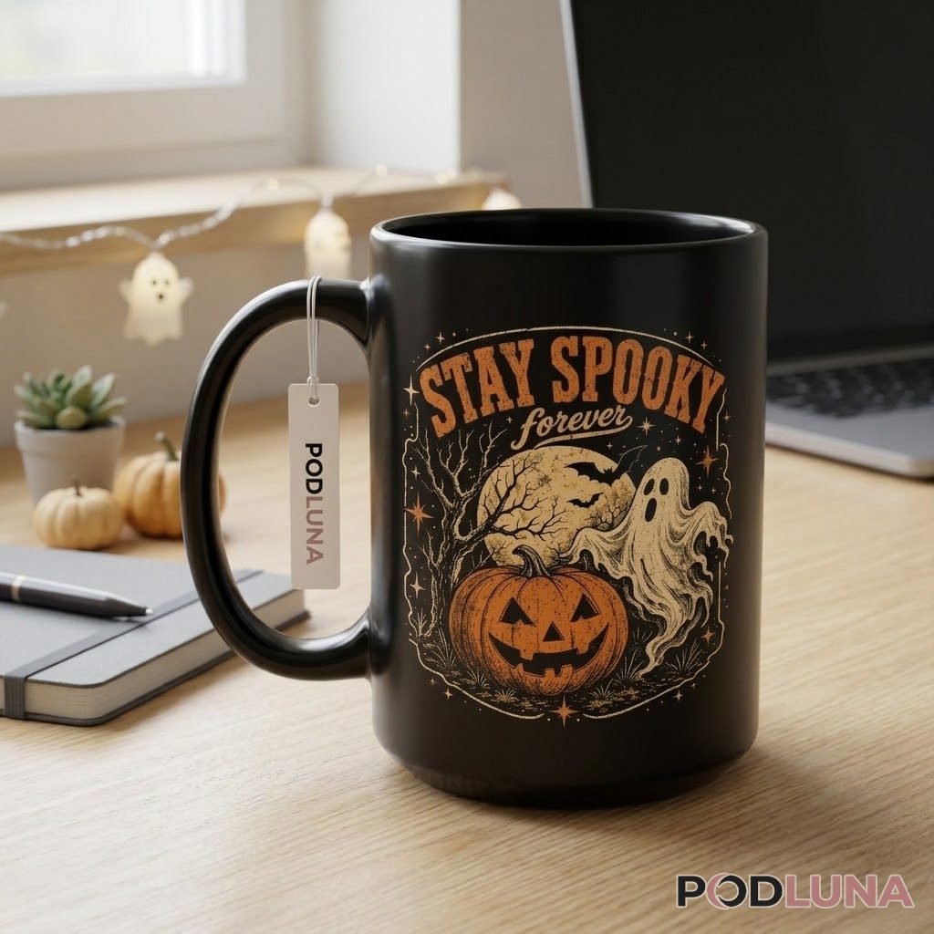 Stay Spooky Forever Retro Halloween Mug Ghost Pumpkin 2 Stay Spooky Forever Retro Halloween Mug Ghost Pumpkin 2
