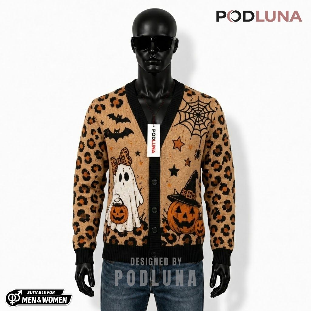 Stay Spooky Halloween Cardigan Leopard Ghost 1