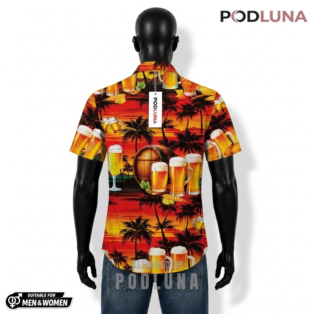Sunset Beer Hawaiian Shirt Palm Tree Silhouette Pattern Back Sunset Beer Hawaiian Shirt Palm Tree Silhouette Pattern Back