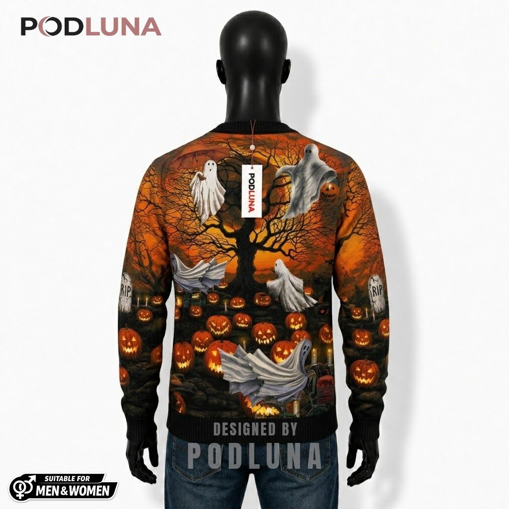 Sunset Halloween Cardigan Ghost Graveyard Pumpkin 2 Sunset Halloween Cardigan Ghost Graveyard Pumpkin 2