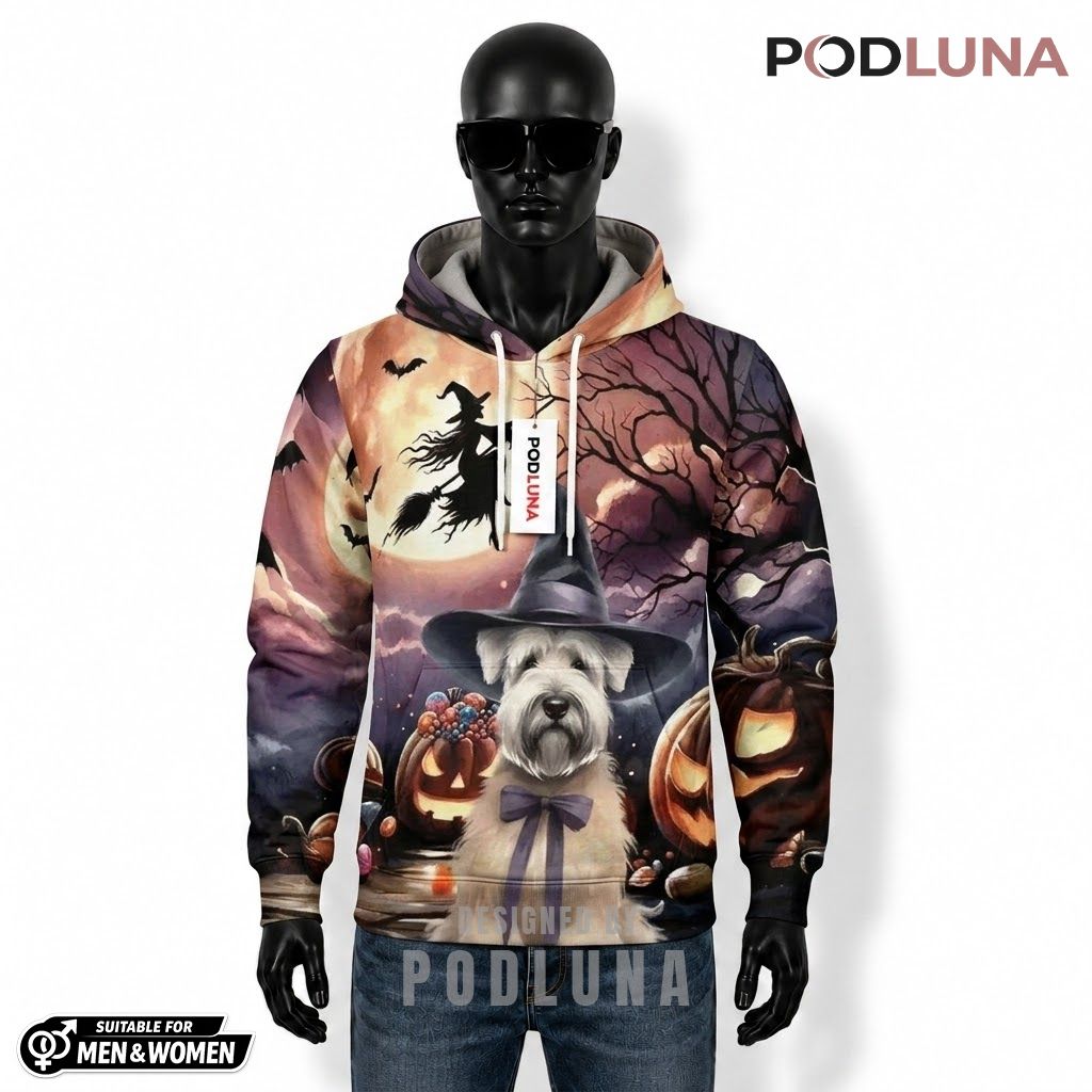 Terrier Halloween 3D Hoodie Witch Purple Bow Moon 1