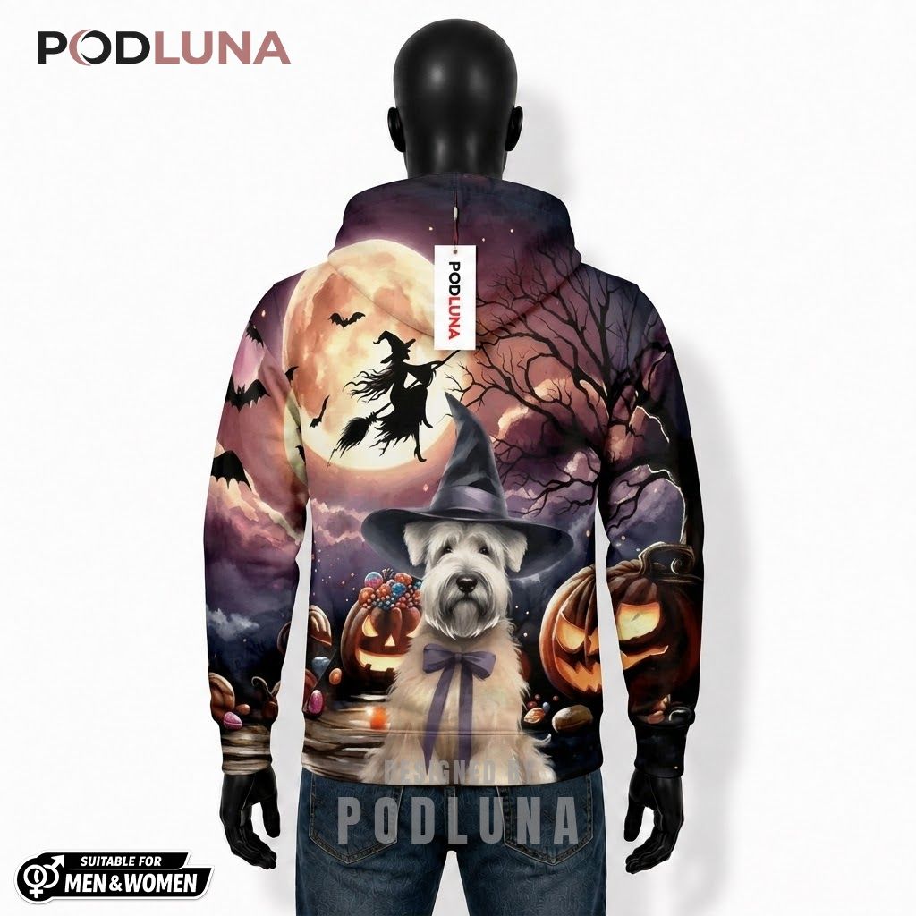 Terrier Halloween 3D Hoodie Witch Purple Bow Moon 2 Terrier Halloween 3D Hoodie Witch Purple Bow Moon 2