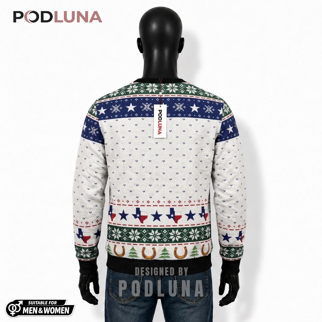 Texas Ugly Christmas Sweater Merry Y'all Cowboy Back Texas Ugly Christmas Sweater Merry Y'all Cowboy Back