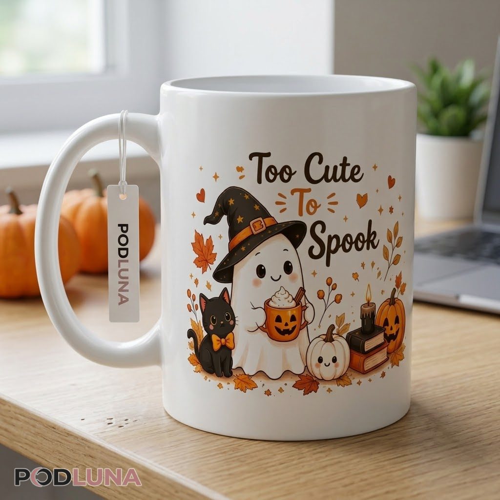 Too Cute To Spook Cute Halloween Mug Ghost Black Cat Pumpkin 2 Too Cute To Spook Cute Halloween Mug Ghost Black Cat Pumpkin 2