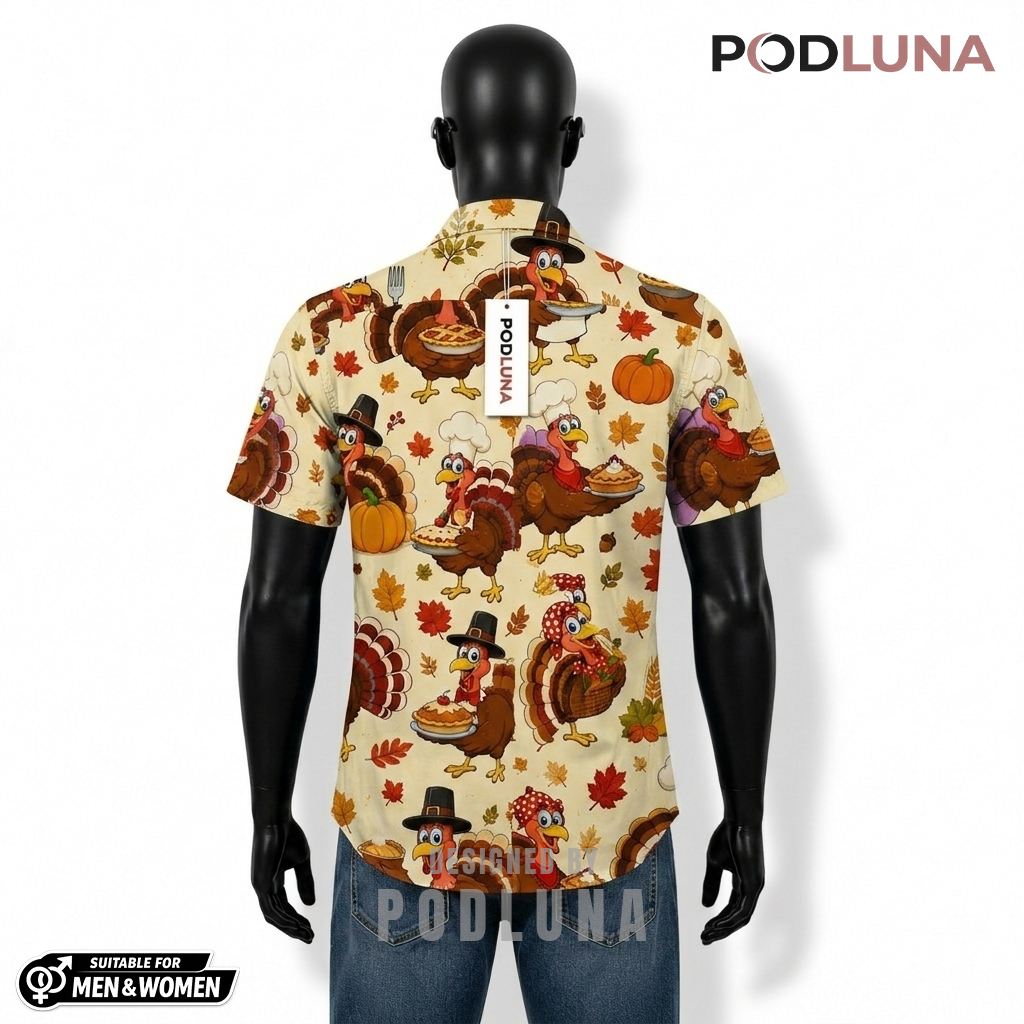 Turkey Thanksgiving Hawaiian Shirt Pumpkin Pie Autumn Leaves Back Turkey Thanksgiving Hawaiian Shirt Pumpkin Pie Autumn Leaves Back