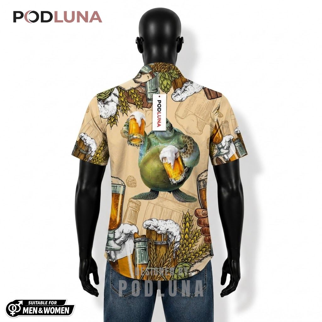 Turtle Beer Hawaiian Shirt Barrel Hops Cream Pattern Back Turtle Beer Hawaiian Shirt Barrel Hops Cream Pattern Back