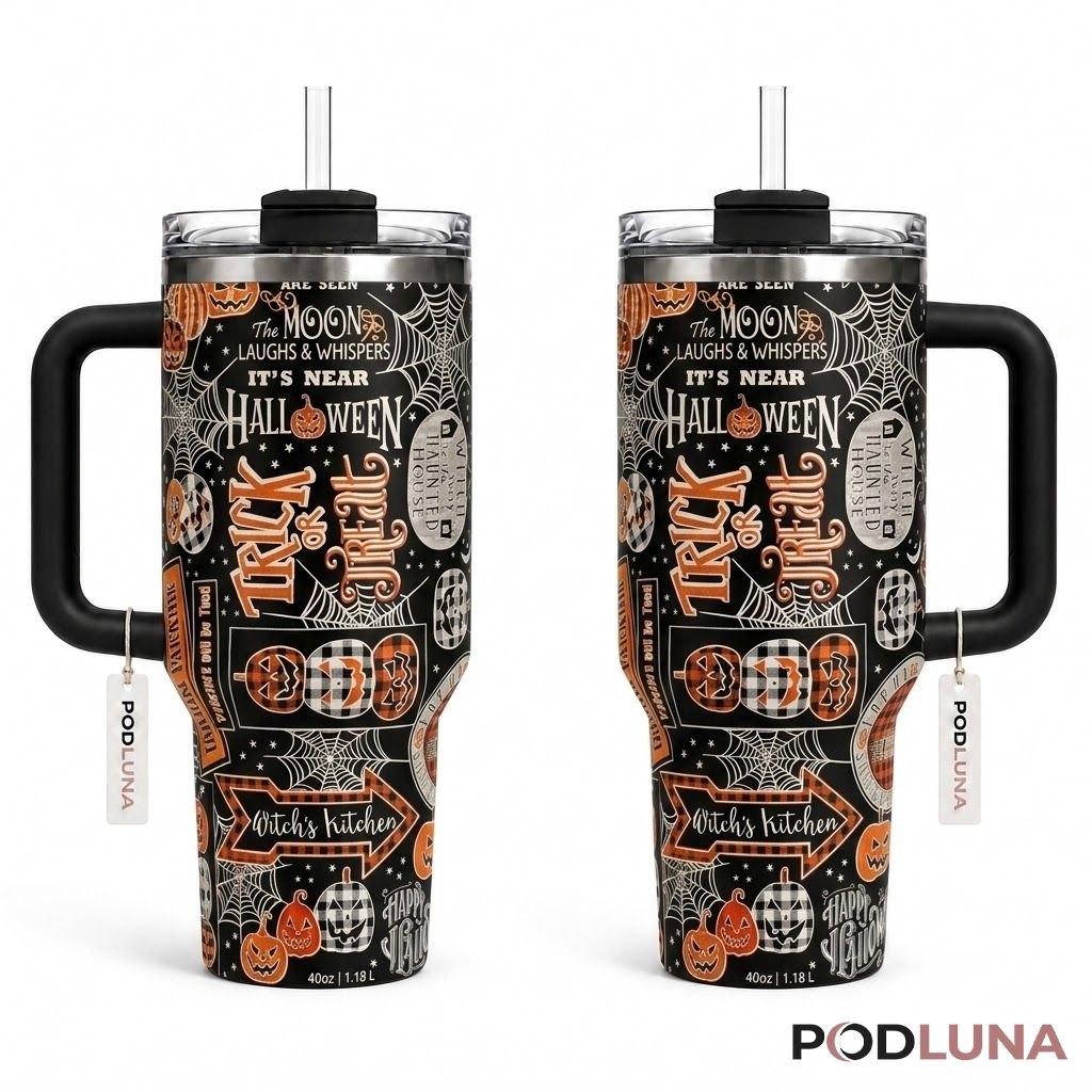 Typography Halloween Tumbler 40oz Trick Or Treat Witch Kitchen Design