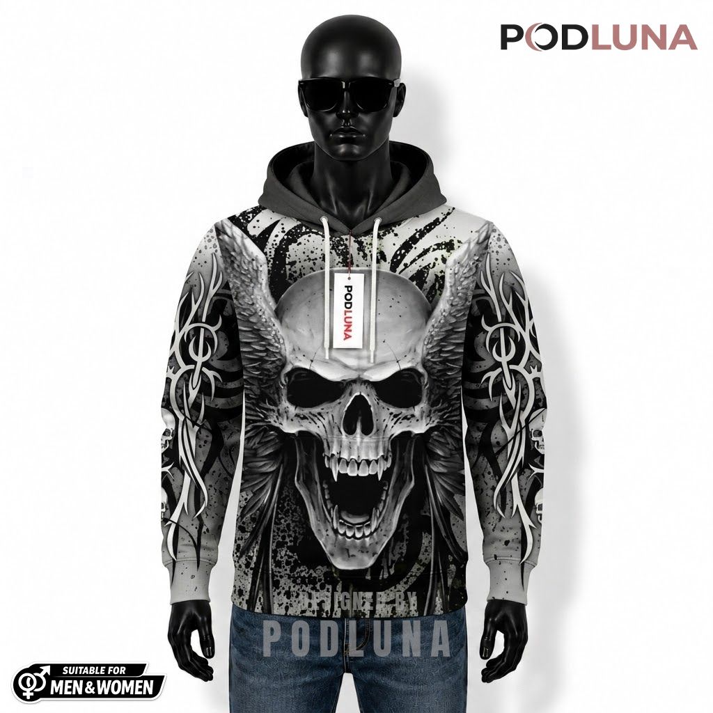 Vampire Halloween 3D Hoodie Tribal Winged Skull 1