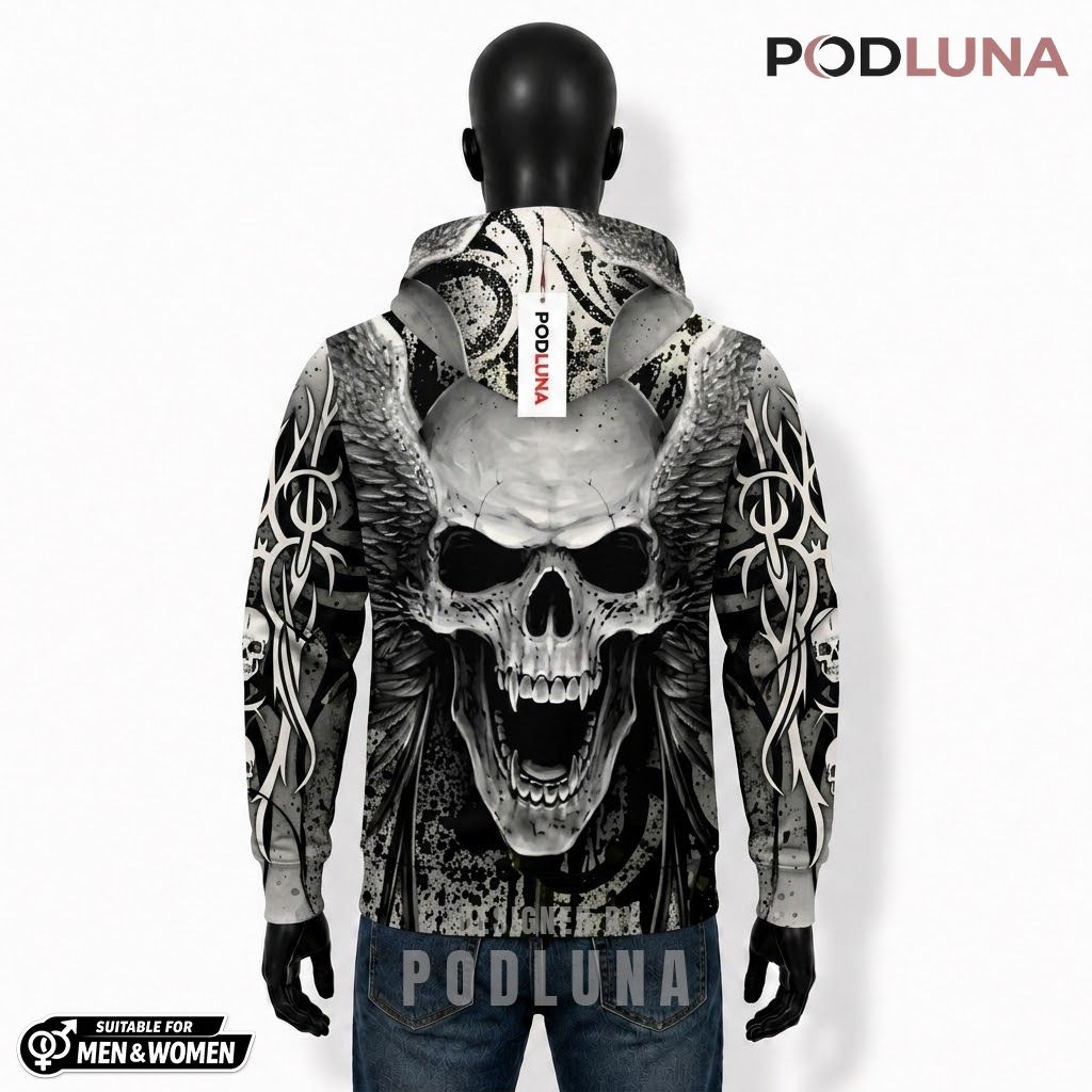 Vampire Halloween 3D Hoodie Tribal Winged Skull 2 Vampire Halloween 3D Hoodie Tribal Winged Skull 2