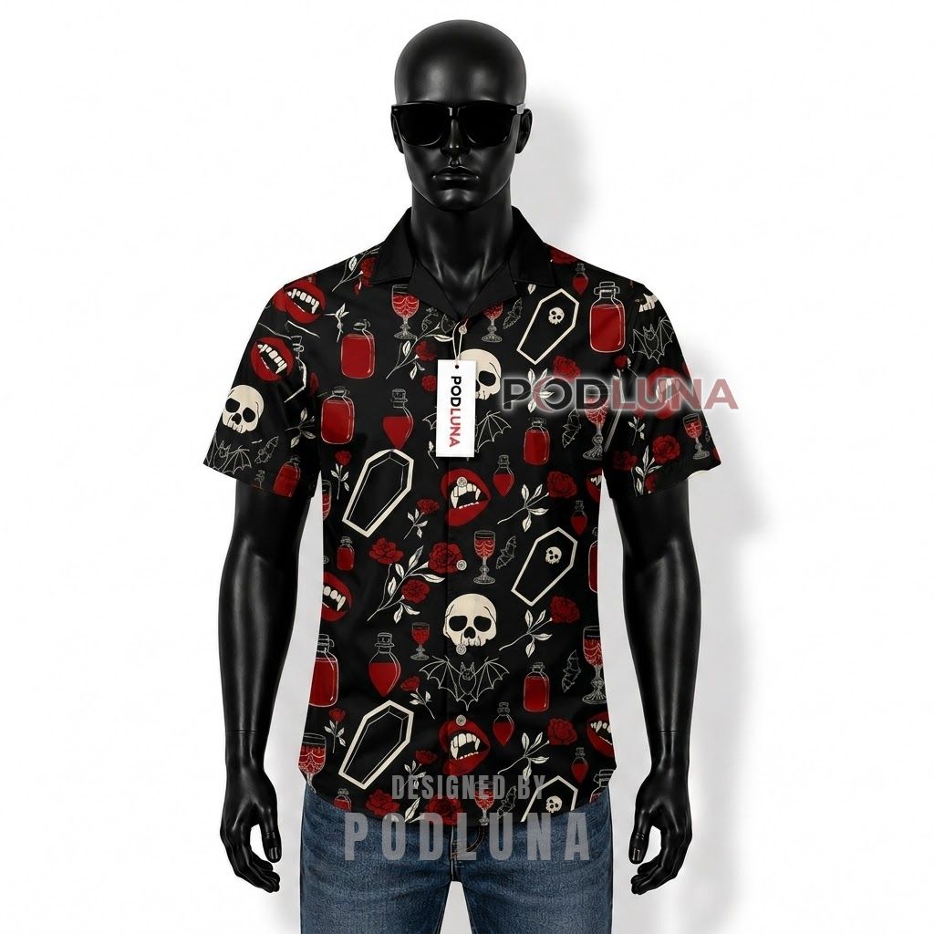 Vampire Skull Coffin Gothic Hawaiian Shirt Front