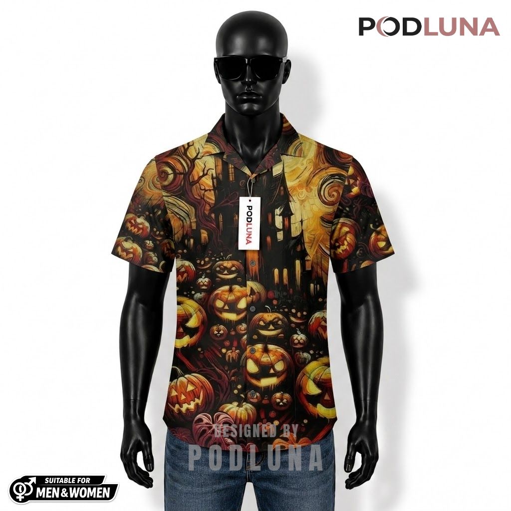 Van Gogh Halloween Hawaiian Shirt Pumpkin Haunted Swirl Front