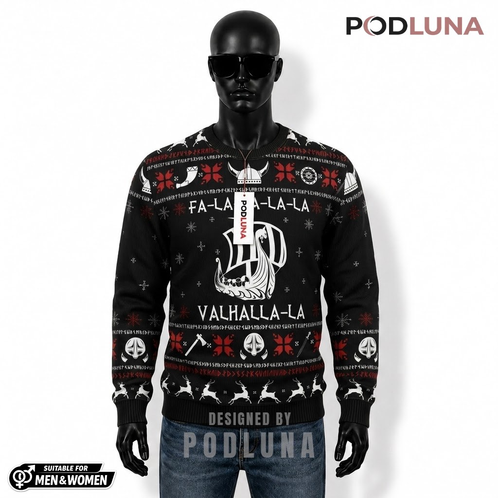 Viking Ship Ugly Sweater Christmas Valhalla Funny Front
