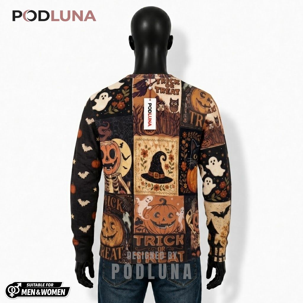 Vintage Halloween Cardigan Skeleton Pumpkin Cat 2 Vintage Halloween Cardigan Skeleton Pumpkin Cat 2