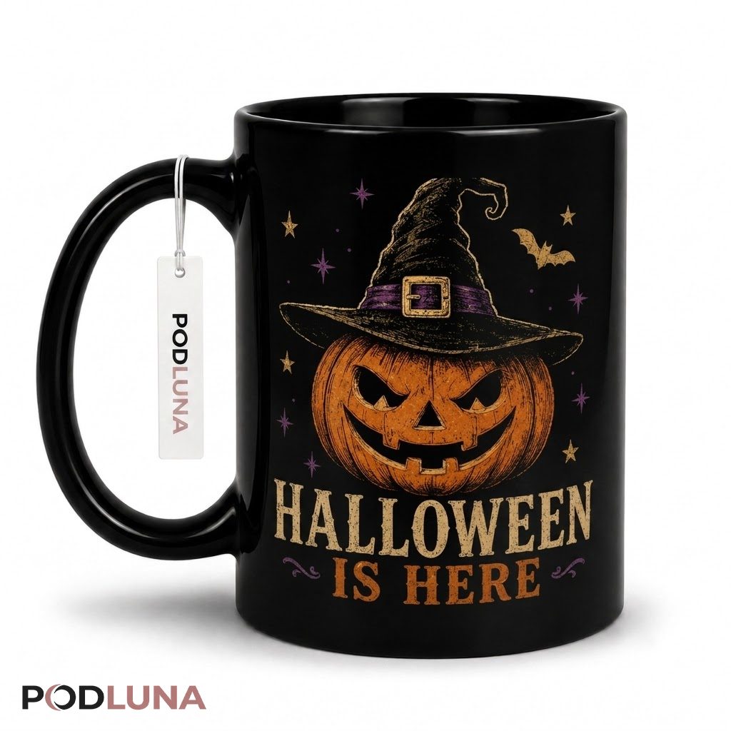 Vintage Halloween Mug Witch Pumpkin Halloween Is Here Coffee Mug 1