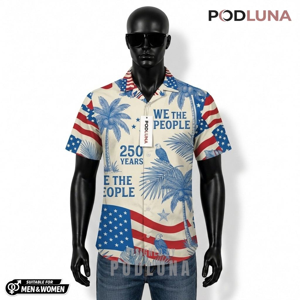 We The People Patriotic Hawaiian Shirt Eagle Palm Print Front