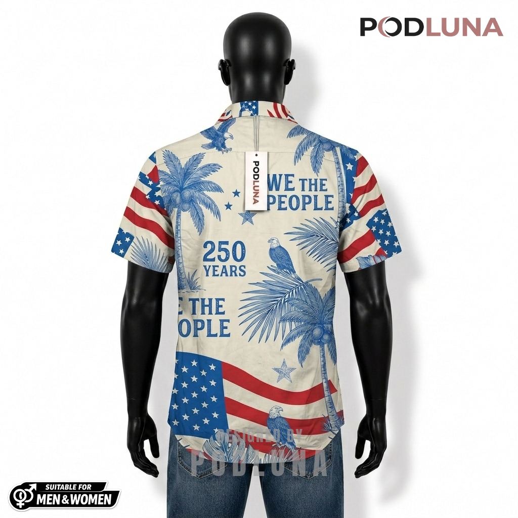 We The People Patriotic Hawaiian Shirt Eagle Palm Print Back We The People Patriotic Hawaiian Shirt Eagle Palm Print Back