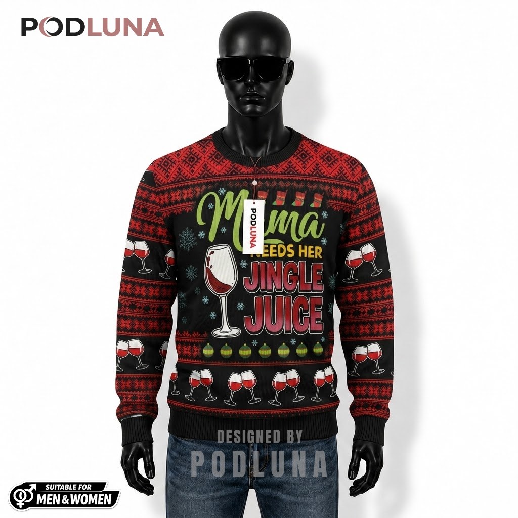 Wine Ugly Sweater Christmas Mama Jingle Juice Front