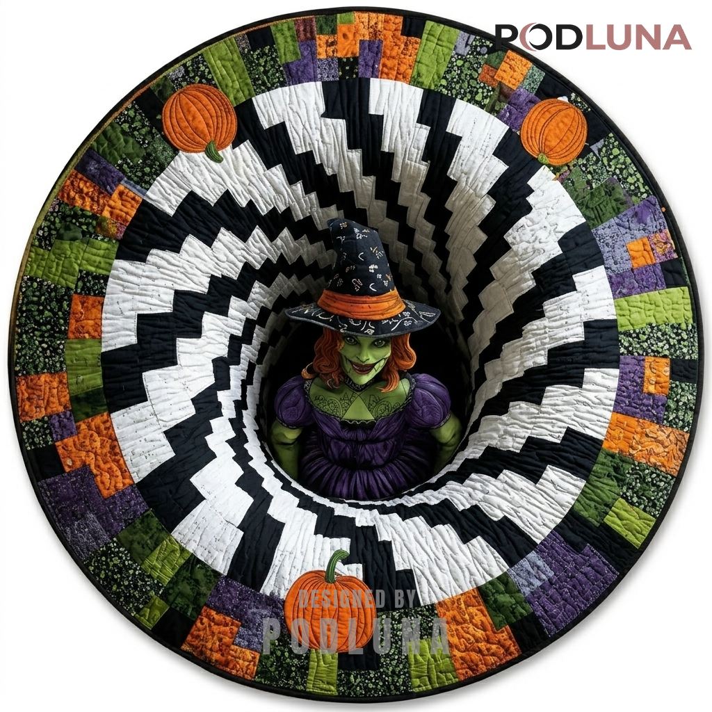 Witch Halloween 3D Rug Green Skin Zigzag Pumpkin Pattern