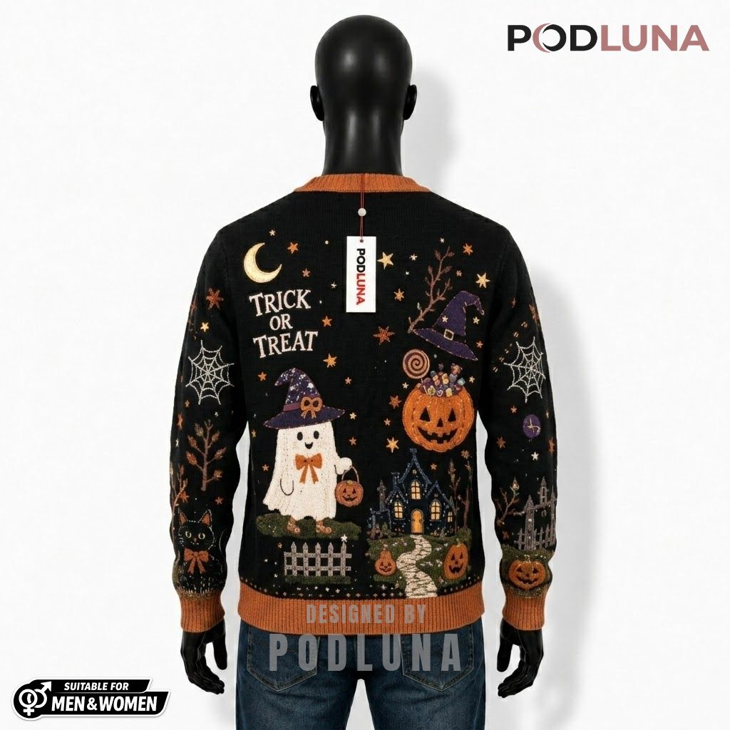 Witch Halloween Cardigan Trick Or Treat Ghost Sweater 2 Witch Halloween Cardigan Trick Or Treat Ghost Sweater 2