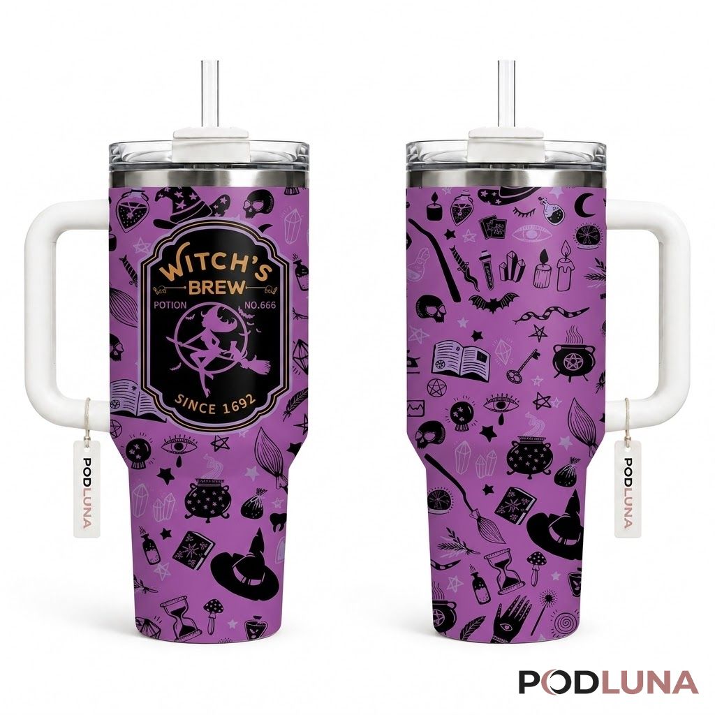 Witchs Brew Halloween Tumbler 40oz Purple Symbol Icon Design