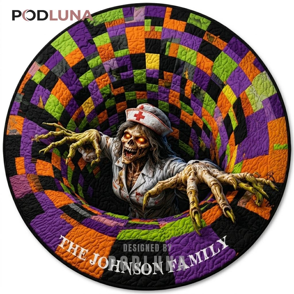 Zombie Halloween 3D Rug Nurse Custom Family Name Checkered Portal