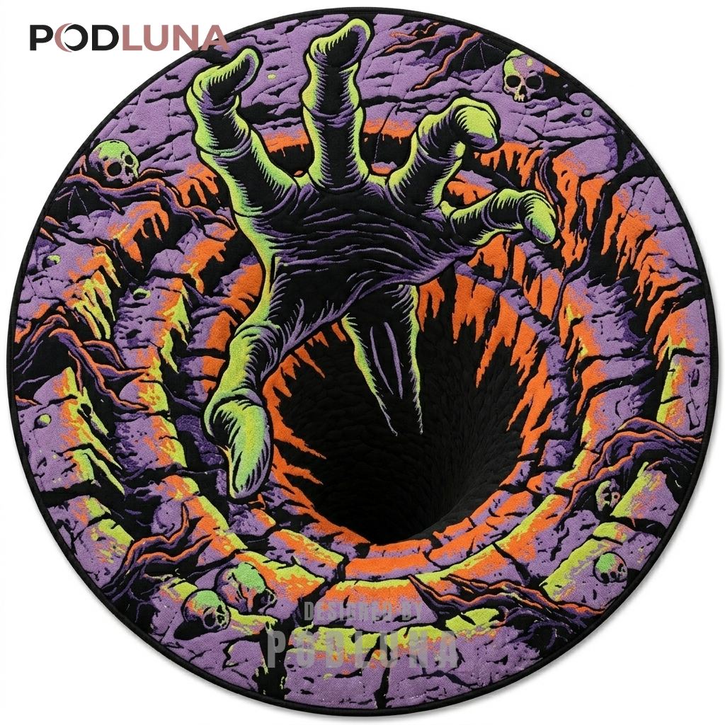 Zombie Halloween 3D Rug Nurse Custom Family Name Checkered Portal