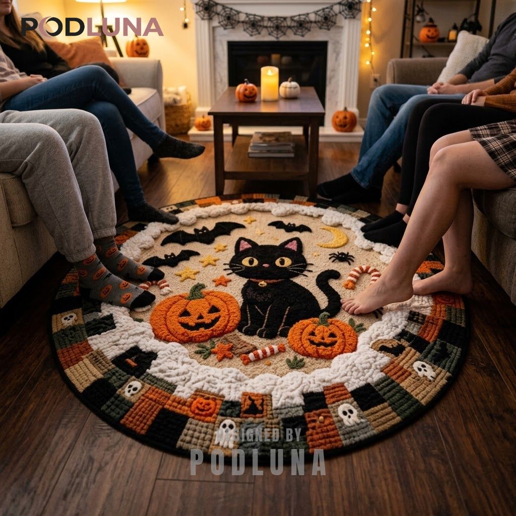 Black Cat Halloween 3D Rug Cute Bat Pumpkin Patchwork Border 2 Black Cat Halloween 3D Rug Cute Bat Pumpkin Patchwork Border 2